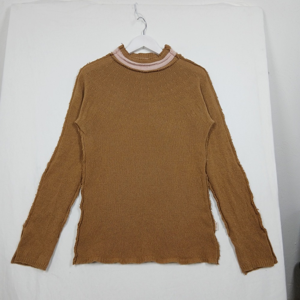 Marni Brown Deconstructed Knit Sweater Pink Trim Made in Italy Size 42